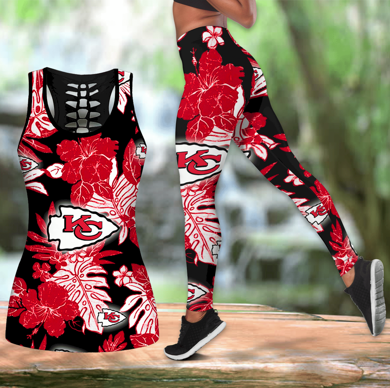 Combo Kansas City Chiefs Hawaiian Hollow Tanktop Leggings set V1709