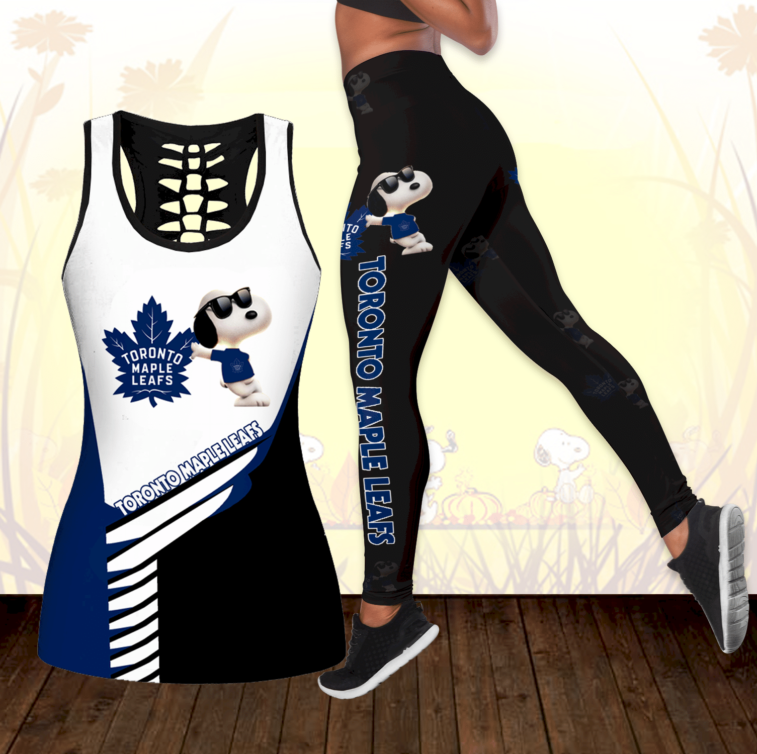 Combo Toronto Maple Leafs Snoopy Hollow Tanktop Leggings Set V1686