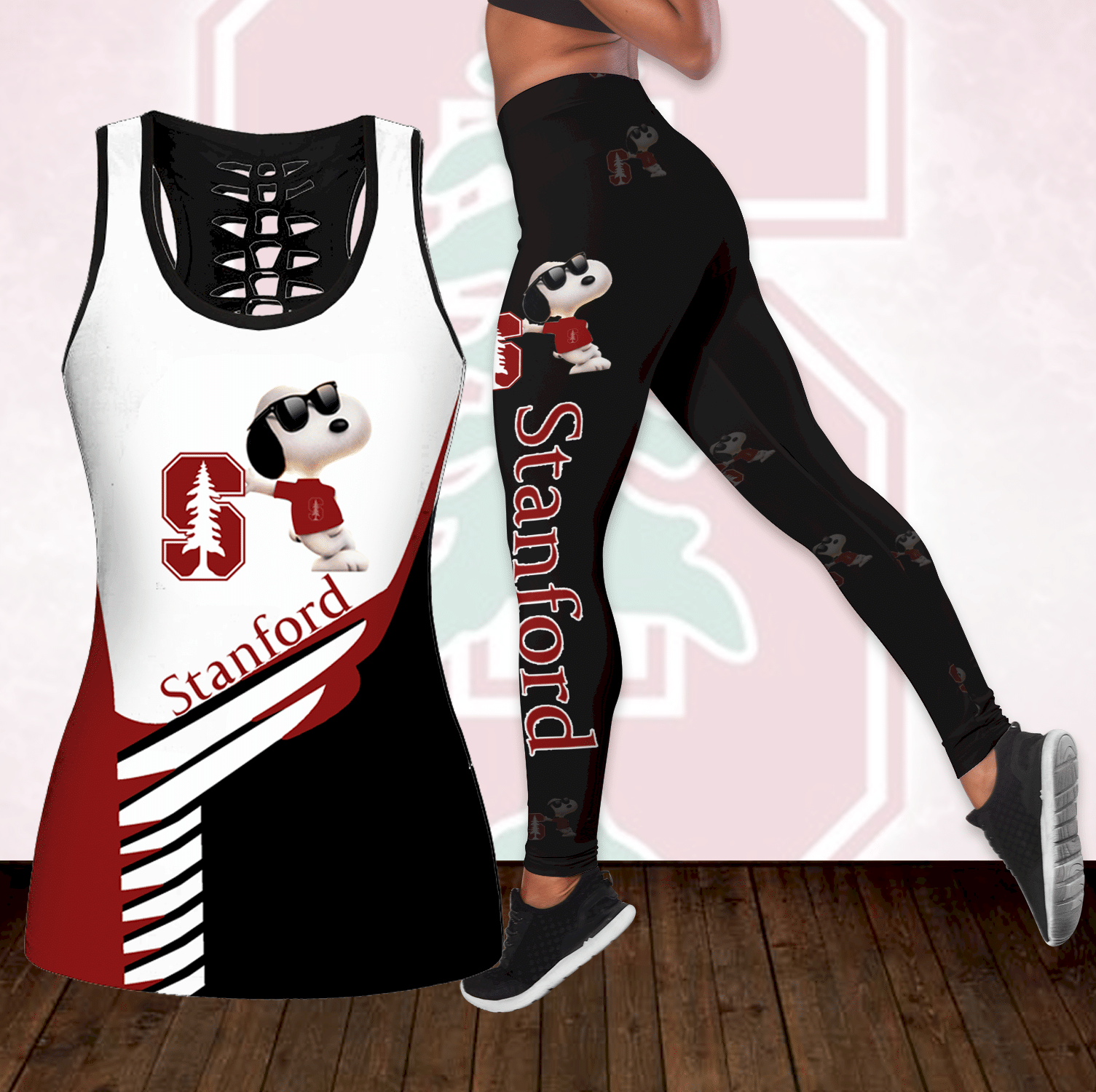 Combo Stanford Cardinal Snoopy Hollow Tanktop Leggings Set K1861