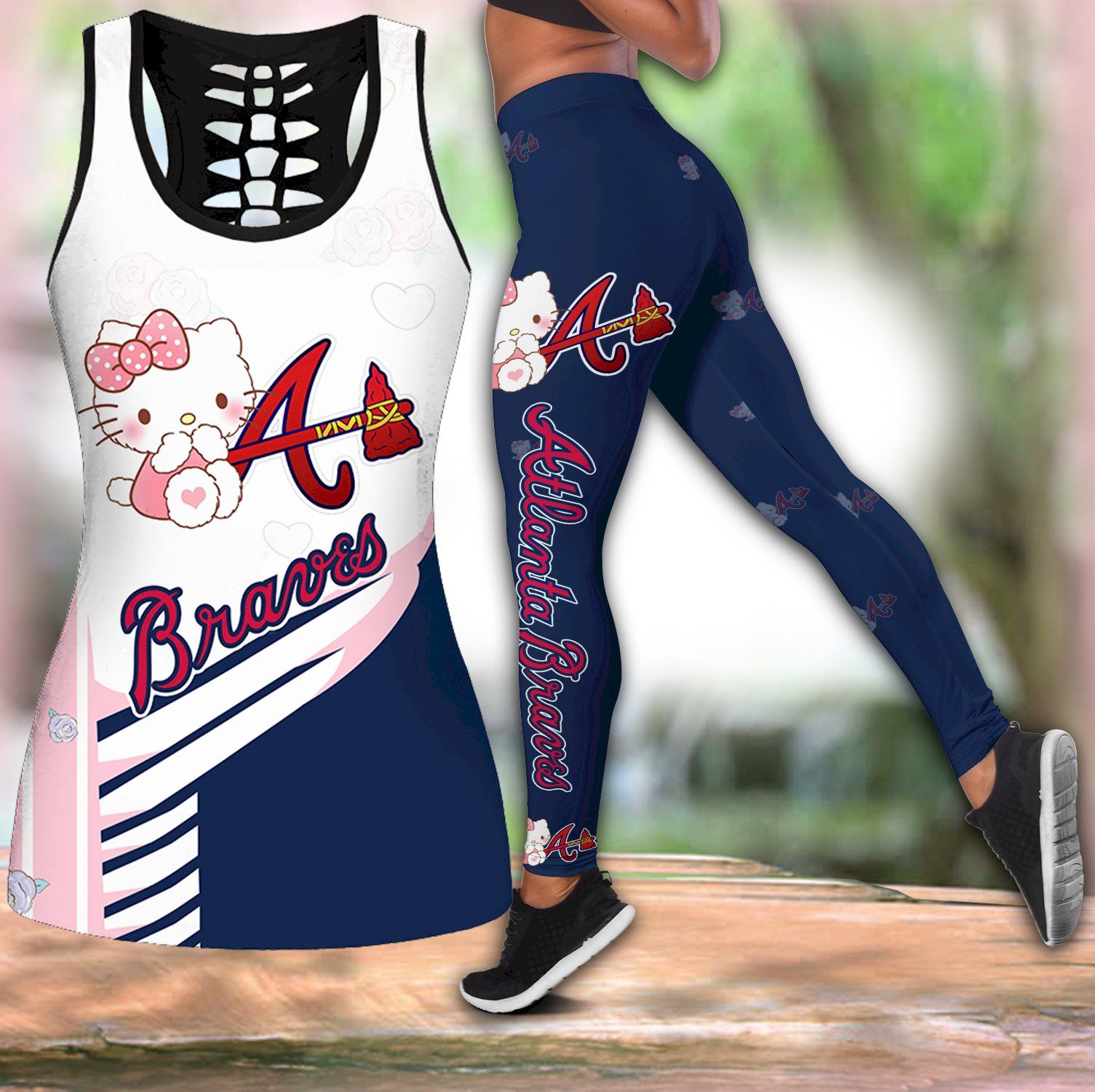 Combo Atlanta Braves Hello Kitty Hollow Tanktop Leggings Set K1768