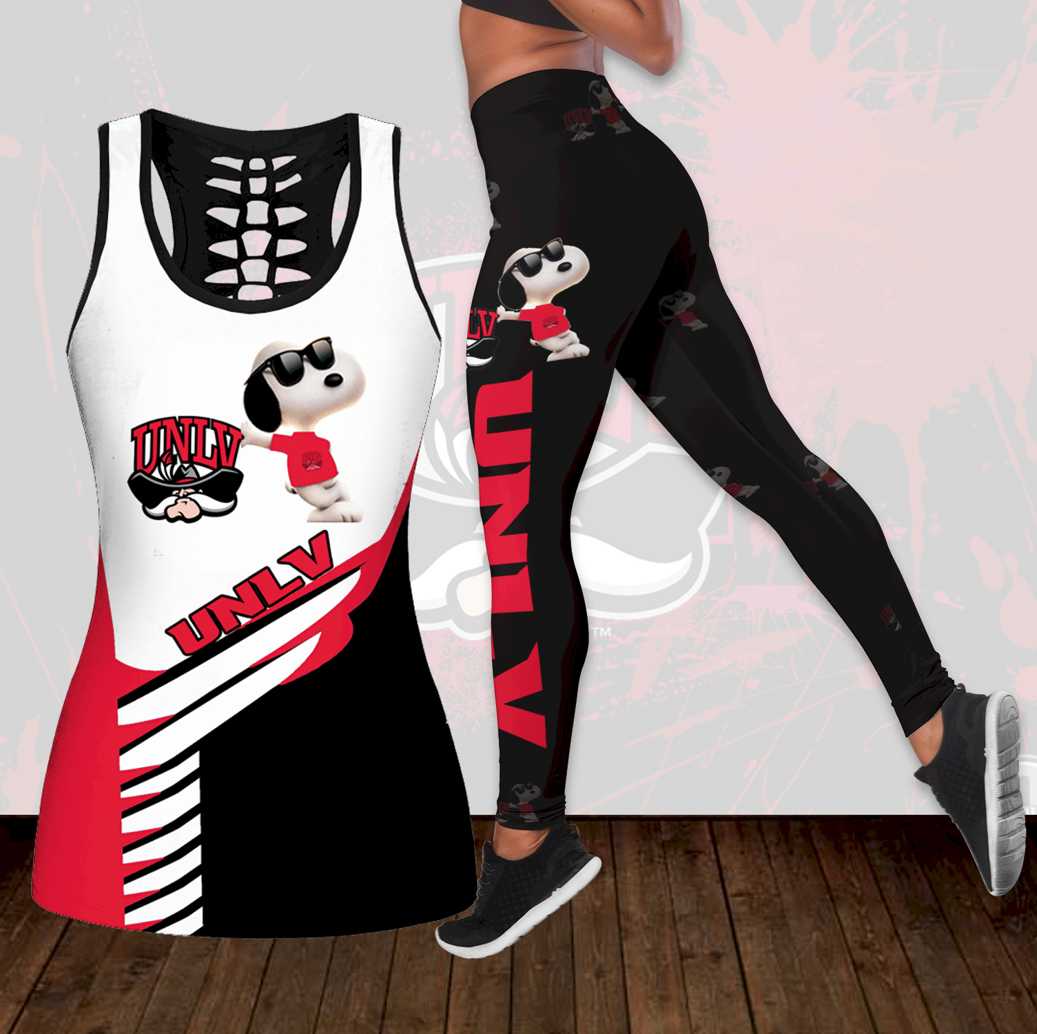 Combo UNLV Rebels Snoopy Hollow Tanktop Leggings Set OUTFIT K1799