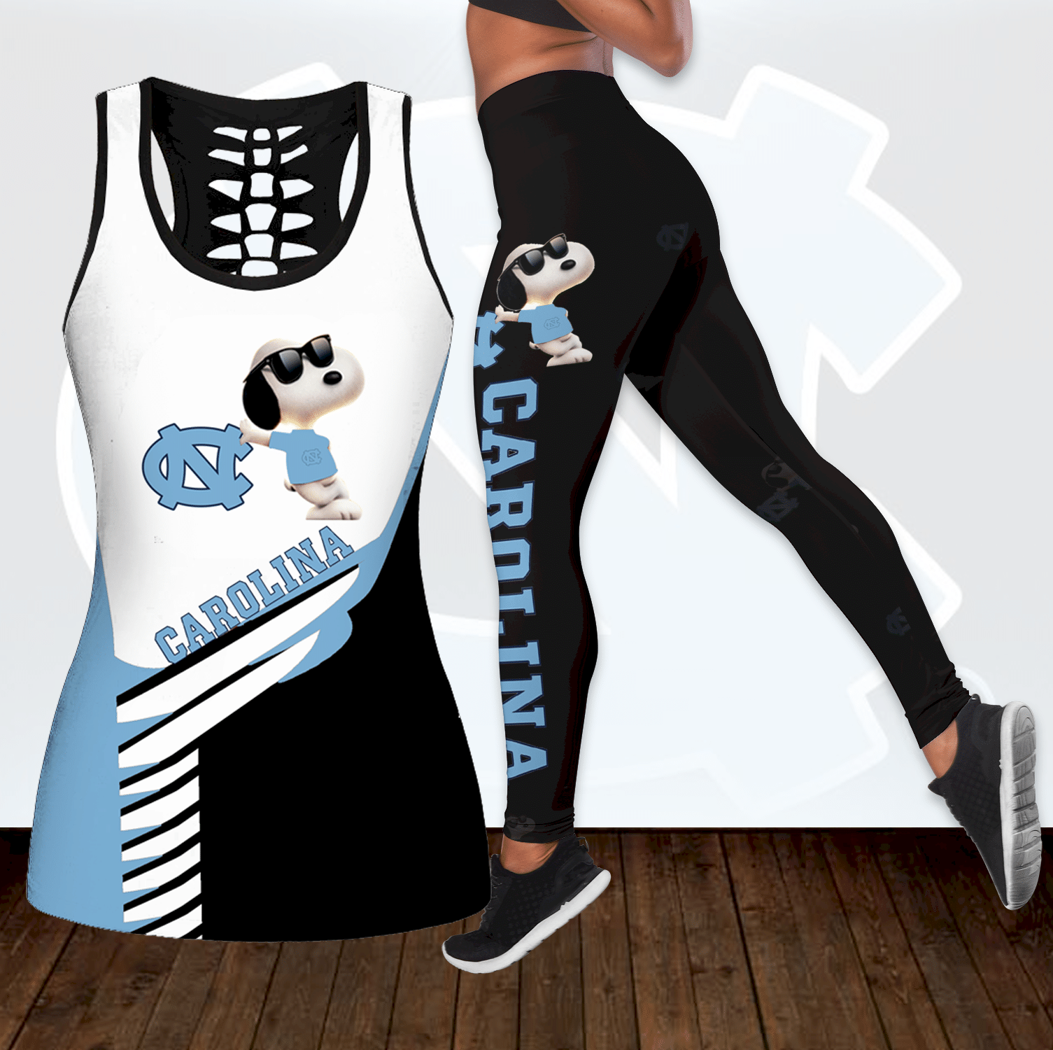 Combo North Carolina Tar Heels Snoopy Hollow Tanktop Legging set K1827