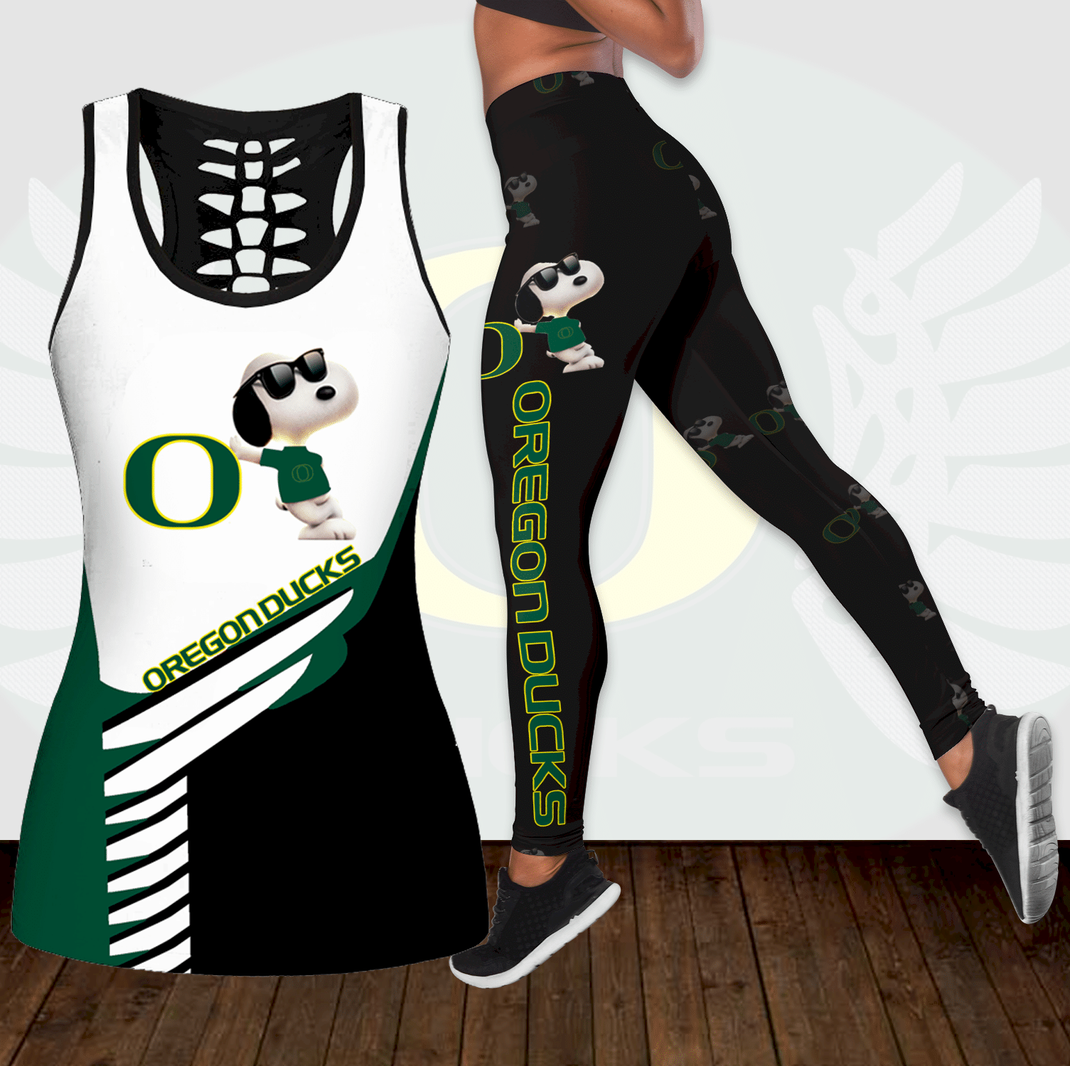 Combo Oregon Ducks Snoopy Hollow Tanktop Leggings Set OUTFIT K1859