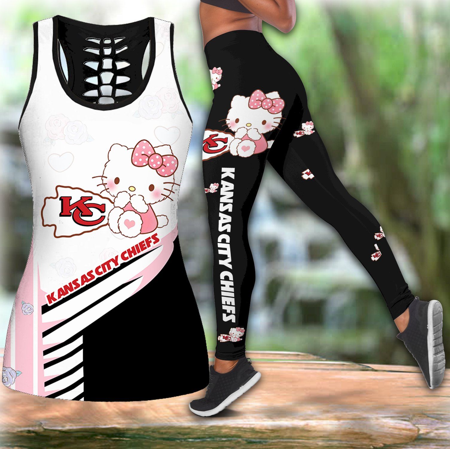 Combo Kansas City Chiefs Hello Kitty Hollow Tanktop Leggings Set V1641