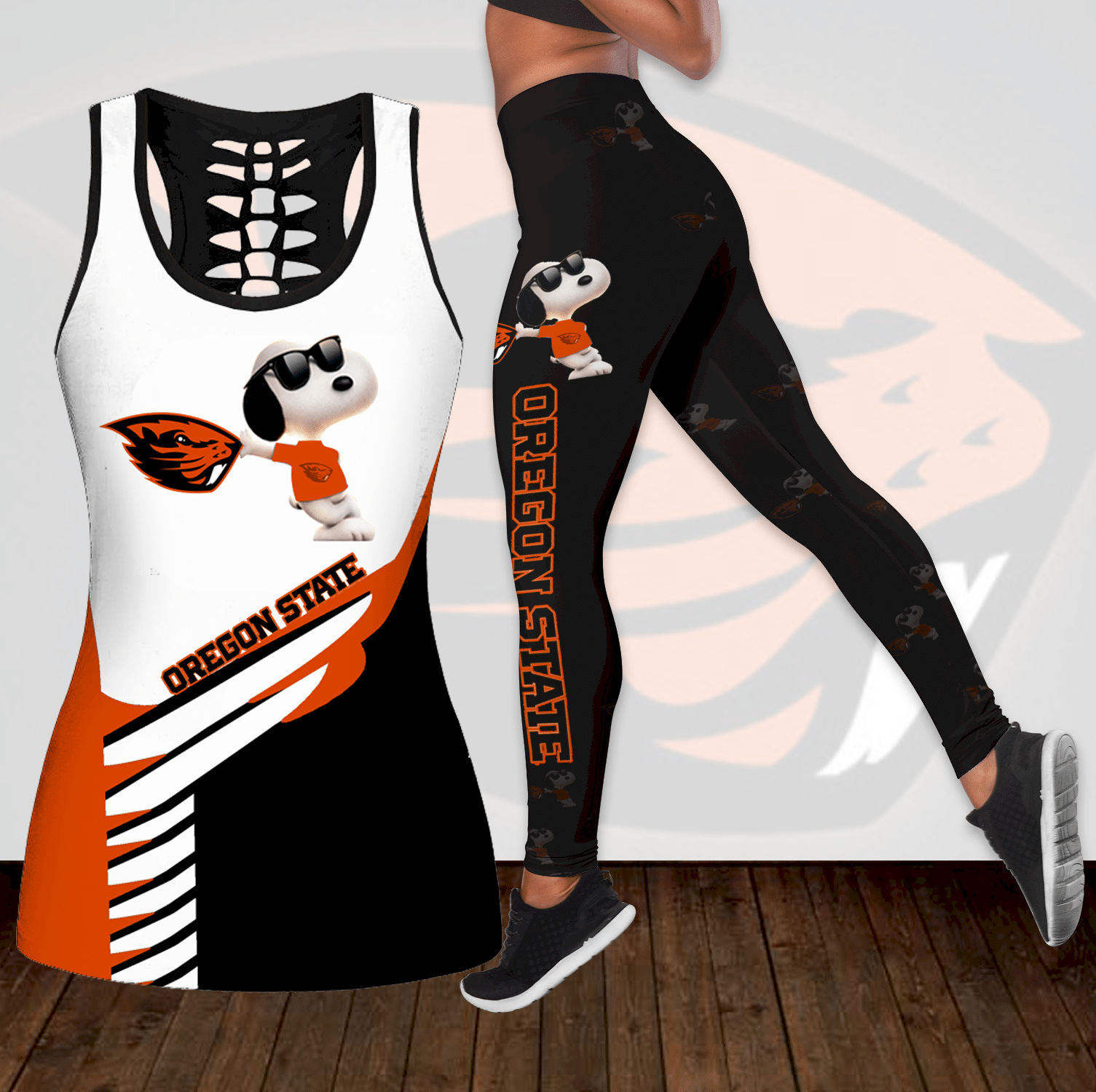 Combo Oregon State Beavers Snoopy Hollow Tanktop Leggings Set K1860