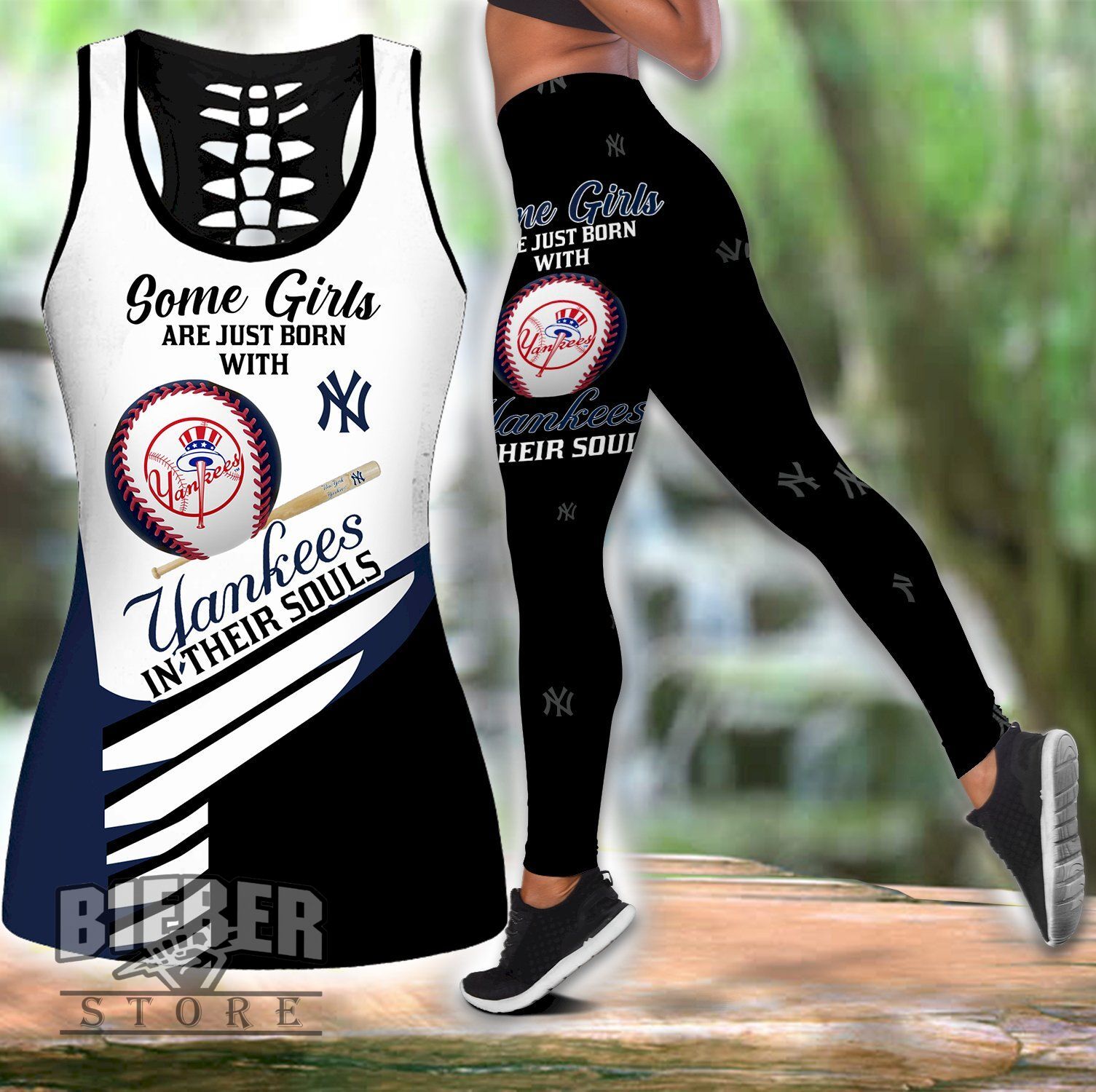 Combo Some Girls New York Yankees Hollow Tanktop Leggings Set S1000