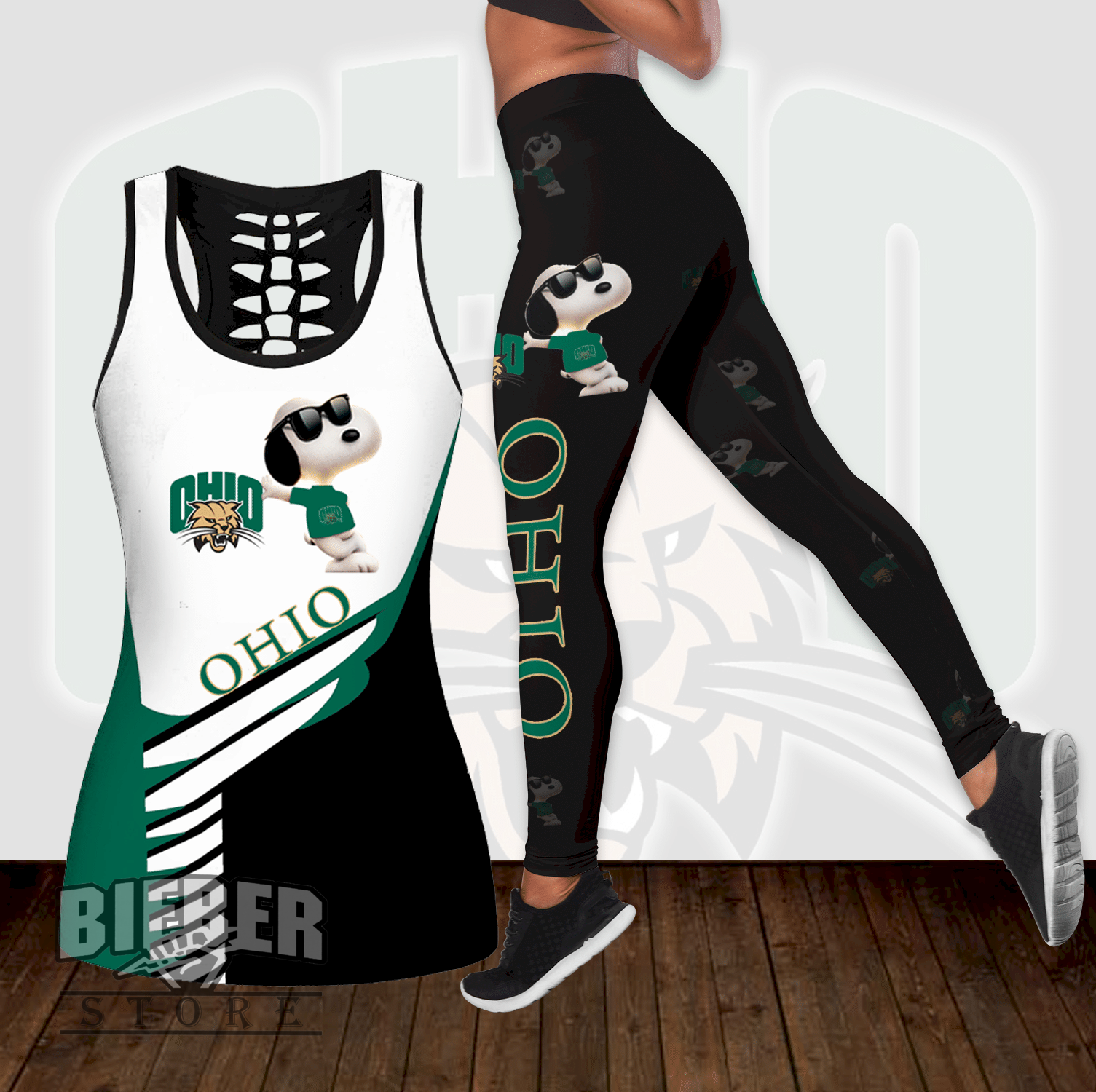 Combo Ohio Bobcats Snoopy Hollow Tanktop Leggings Set OUTFIT K1804