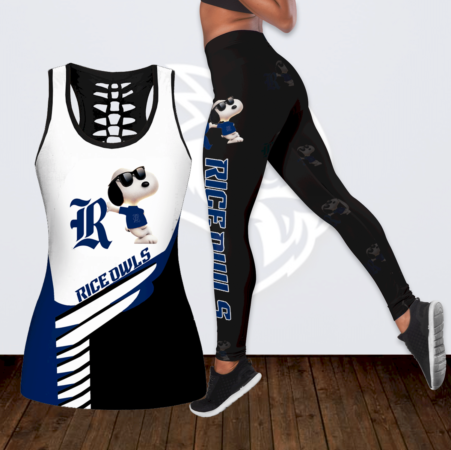 Combo Rice Owls Snoopy Hollow Tanktop Leggings Set OUTFIT K1853