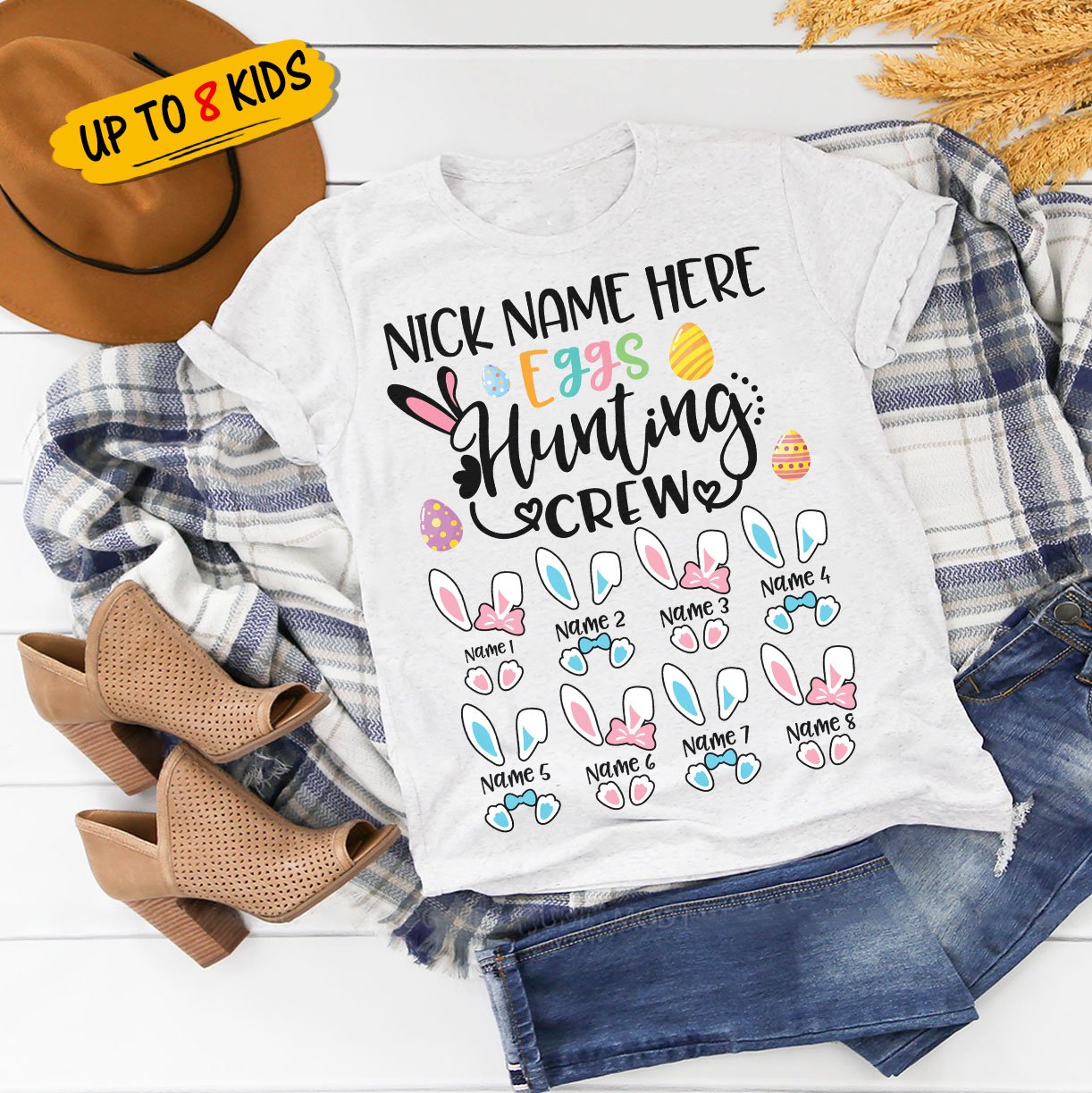 Custom Grandma’s Eggs Hunting Crew Front Printed T-Shirt