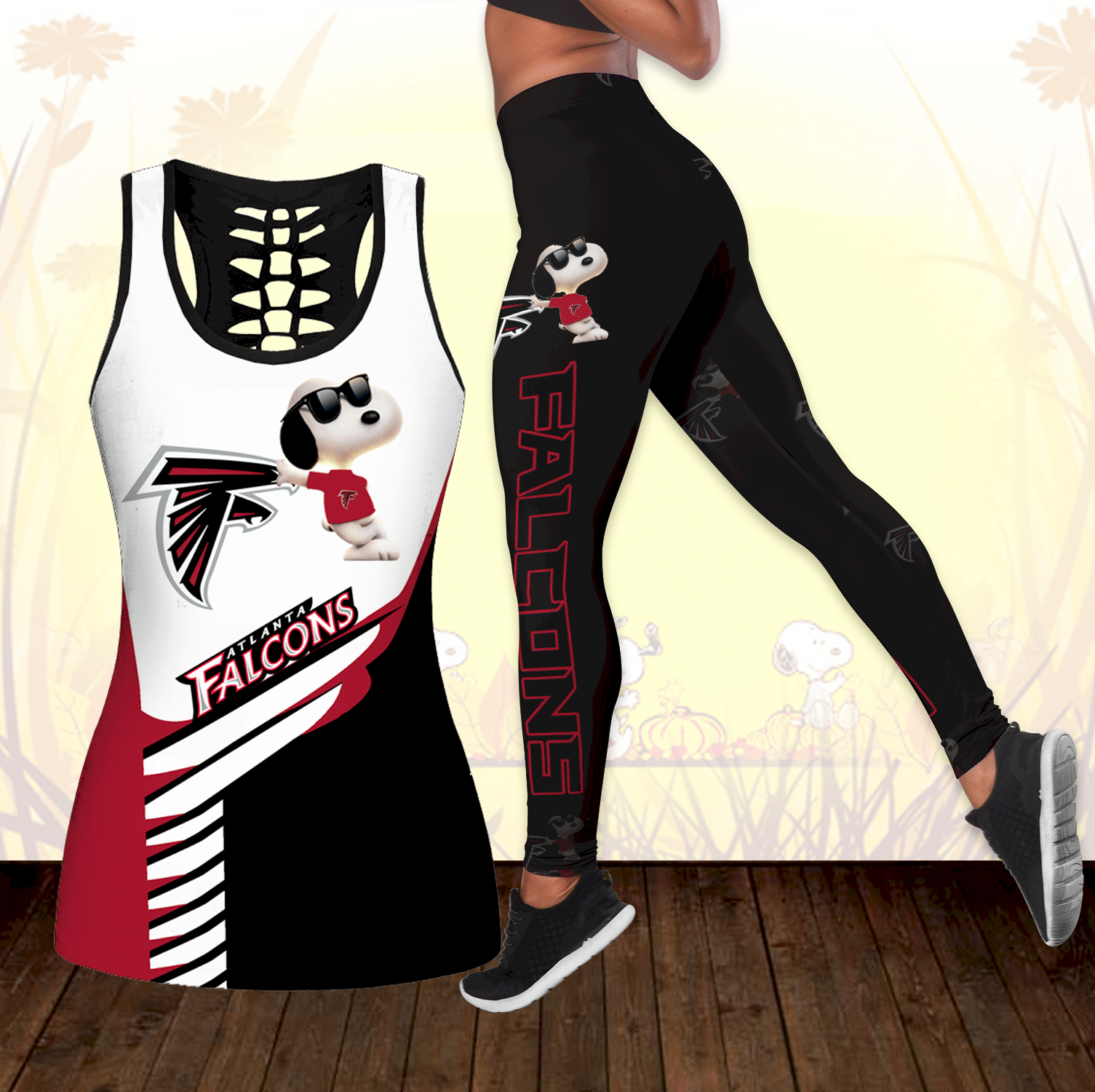 Combo Atlanta Falcons Snoopy Hollow Tanktop Leggings Set OUTFIT K1740