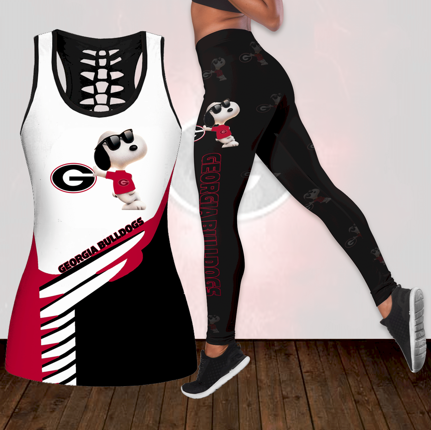 Combo Georgia Bulldogs Snoopy Hollow Tanktop Leggings Set OUTFIT K1871