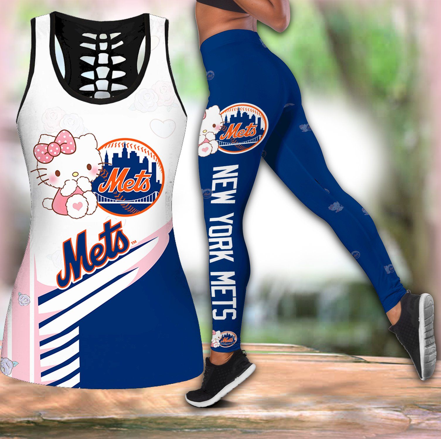 Combo New York Mets Hello Kitty Hollow Tanktop Leggings Set K1761