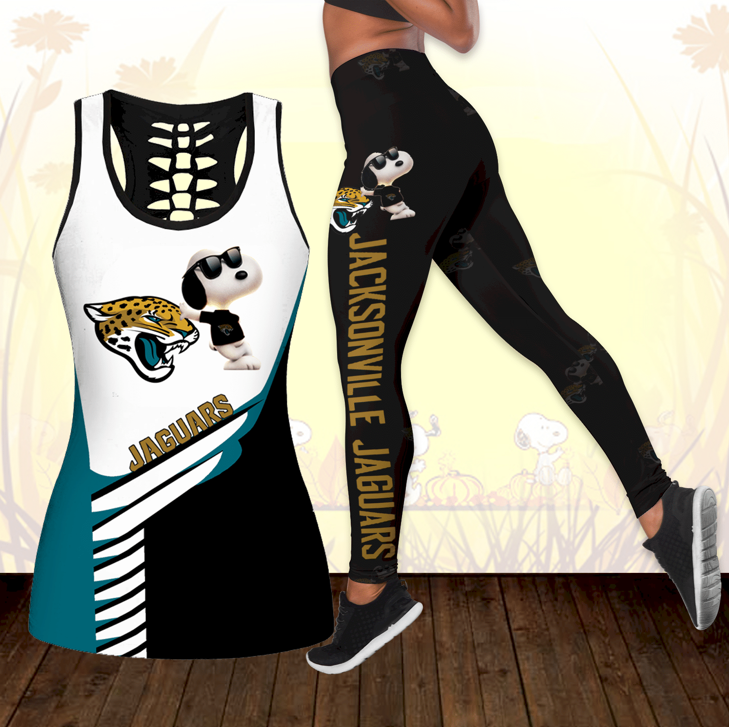 Combo Jacksonville Jaguars Snoopy Hollow Tanktop Leggings set K1754