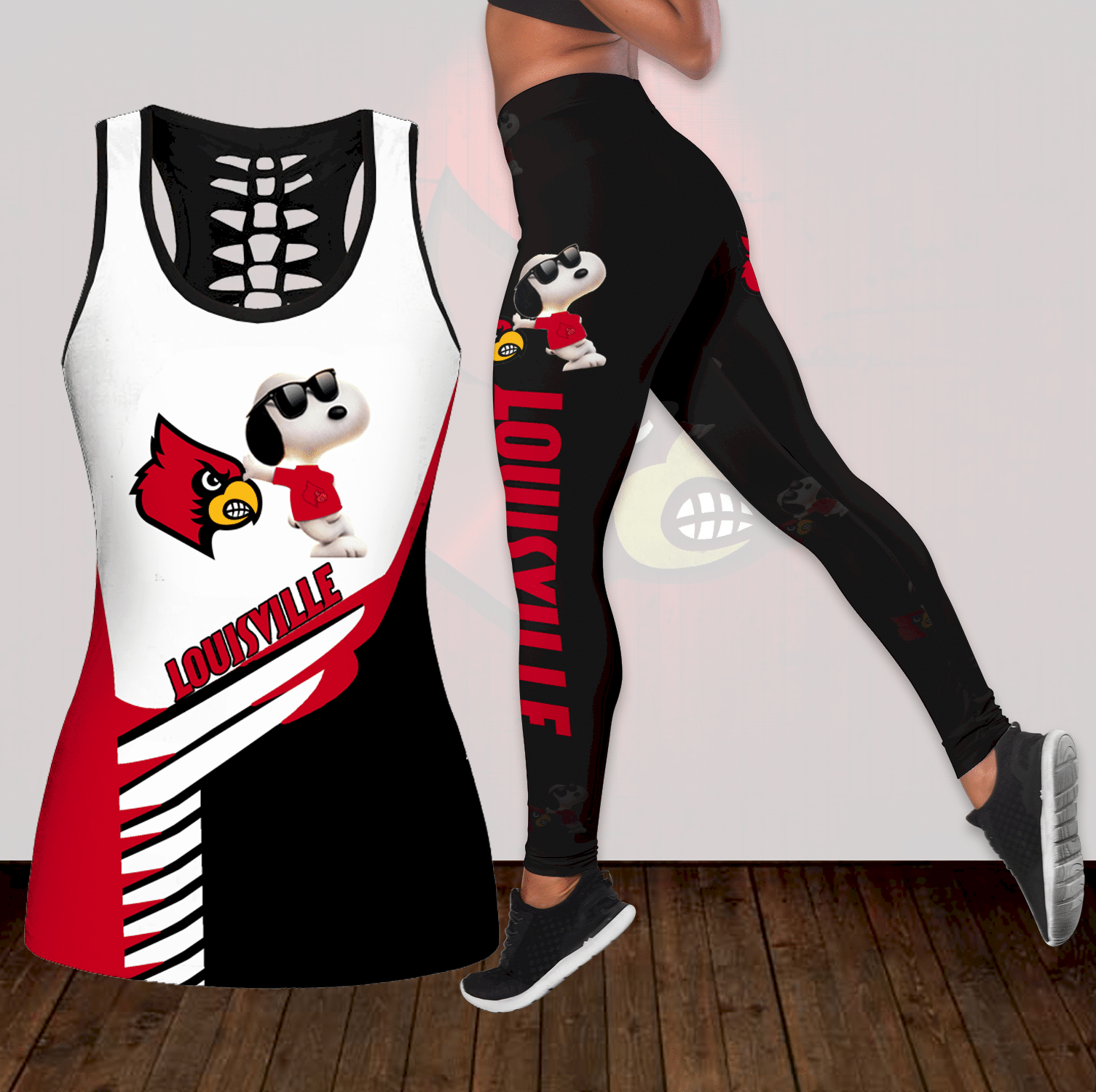 Combo Louisville Cardinals Snoopy Hollow Tanktop Leggings Set K1820