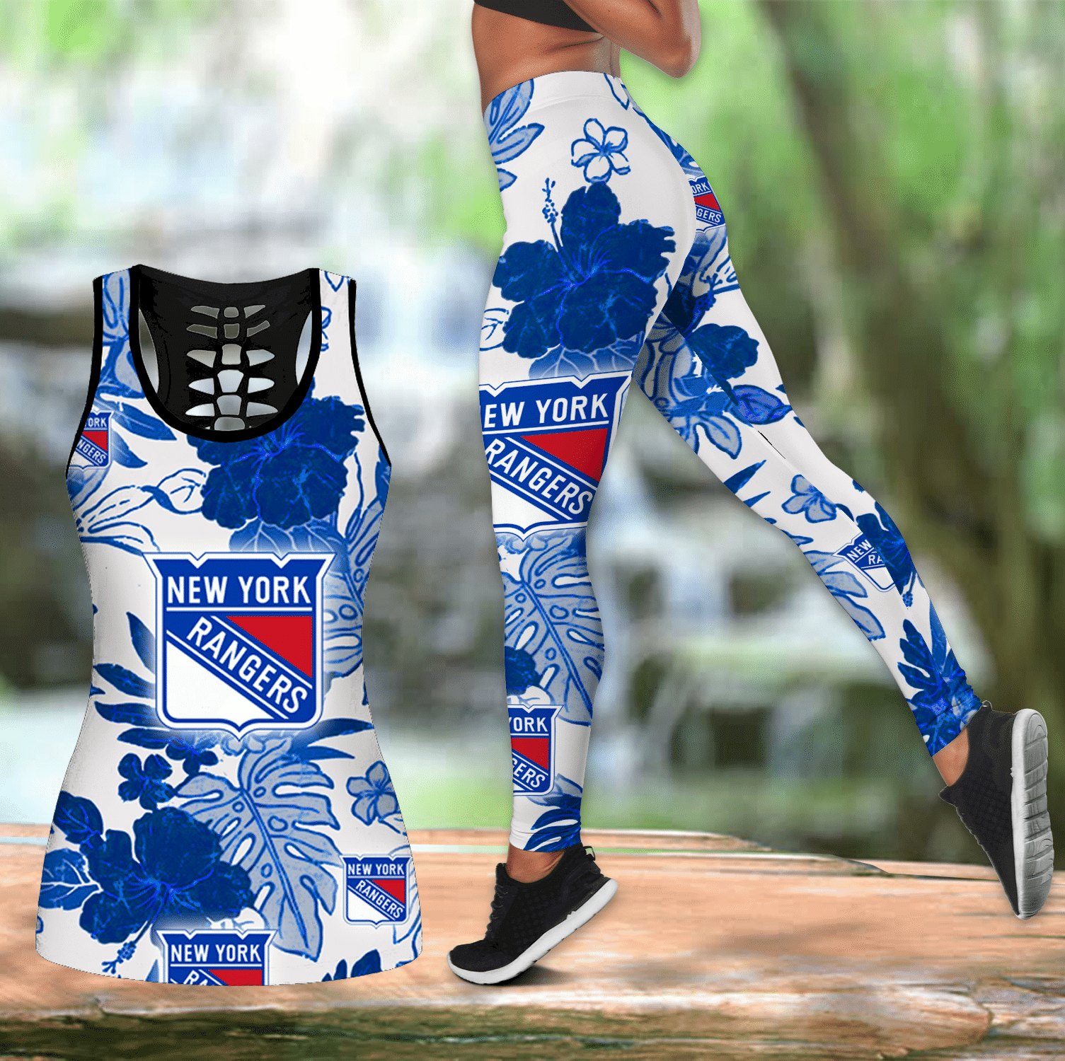 Combo New York Rangers Hawaiian Hollow Tanktop Leggings set V1765