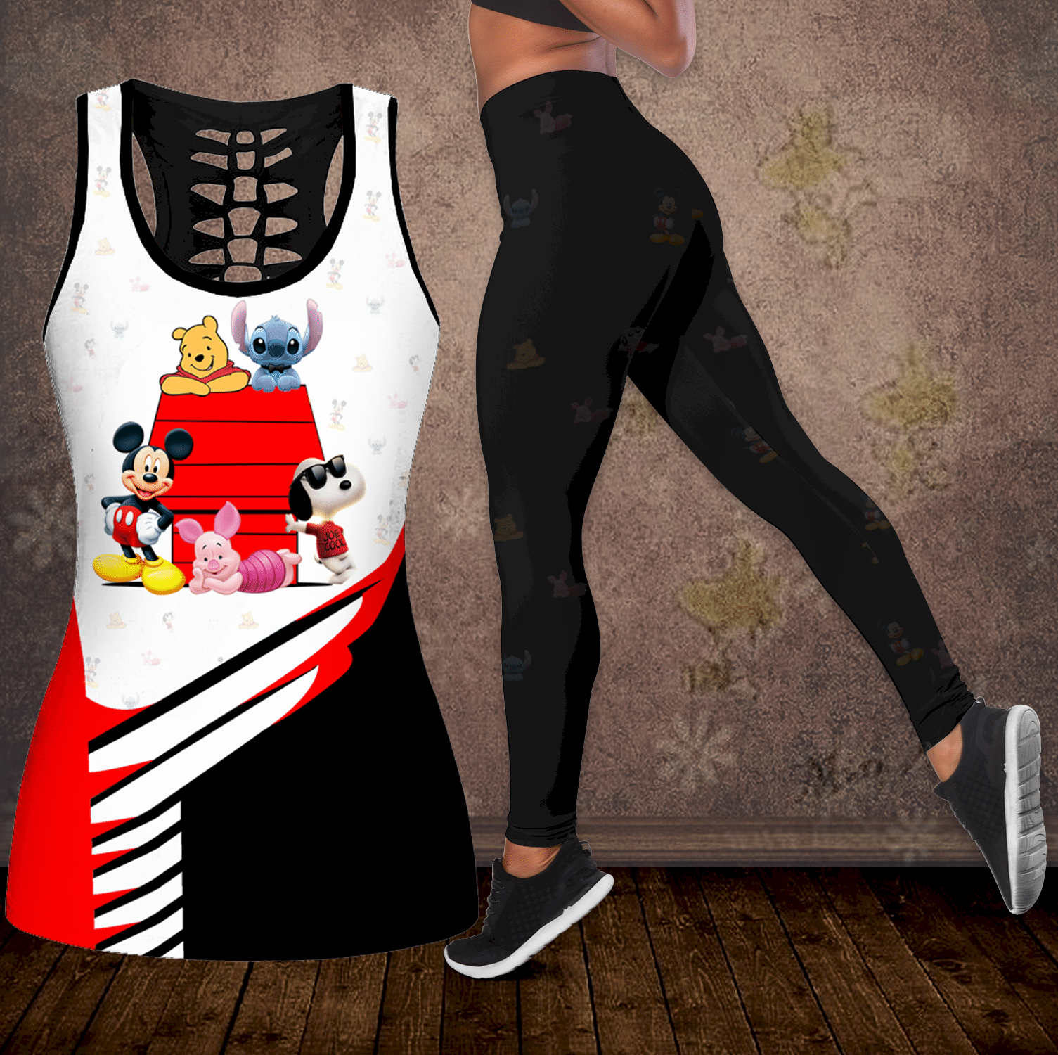 Combo Snoopy and Friends Hollow Tanktop And Leggings Set OUTFIT K2038