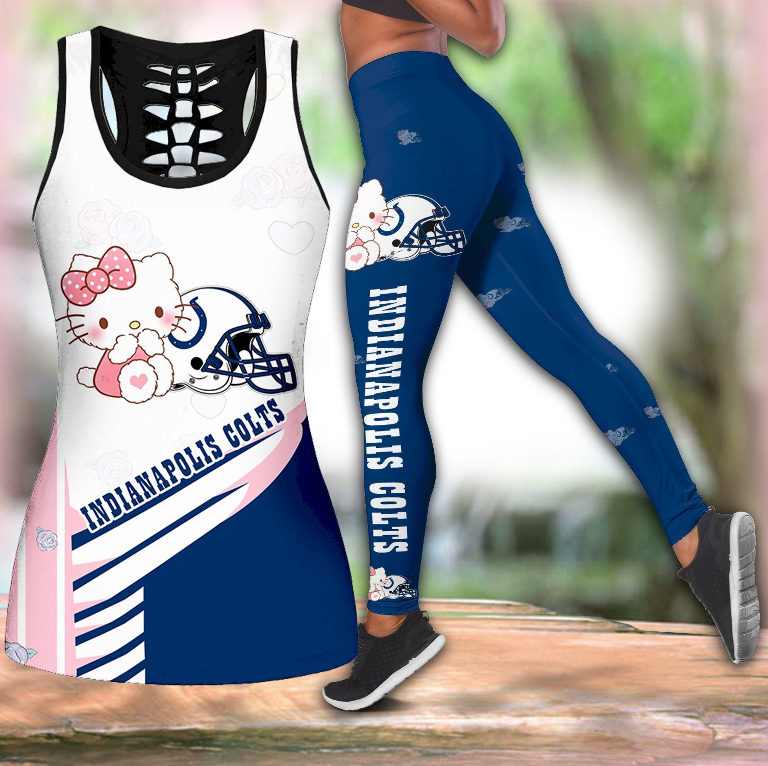 Combo Indianapolis Colts Hello Kitty Hollow Tanktop Leggings Set V1660