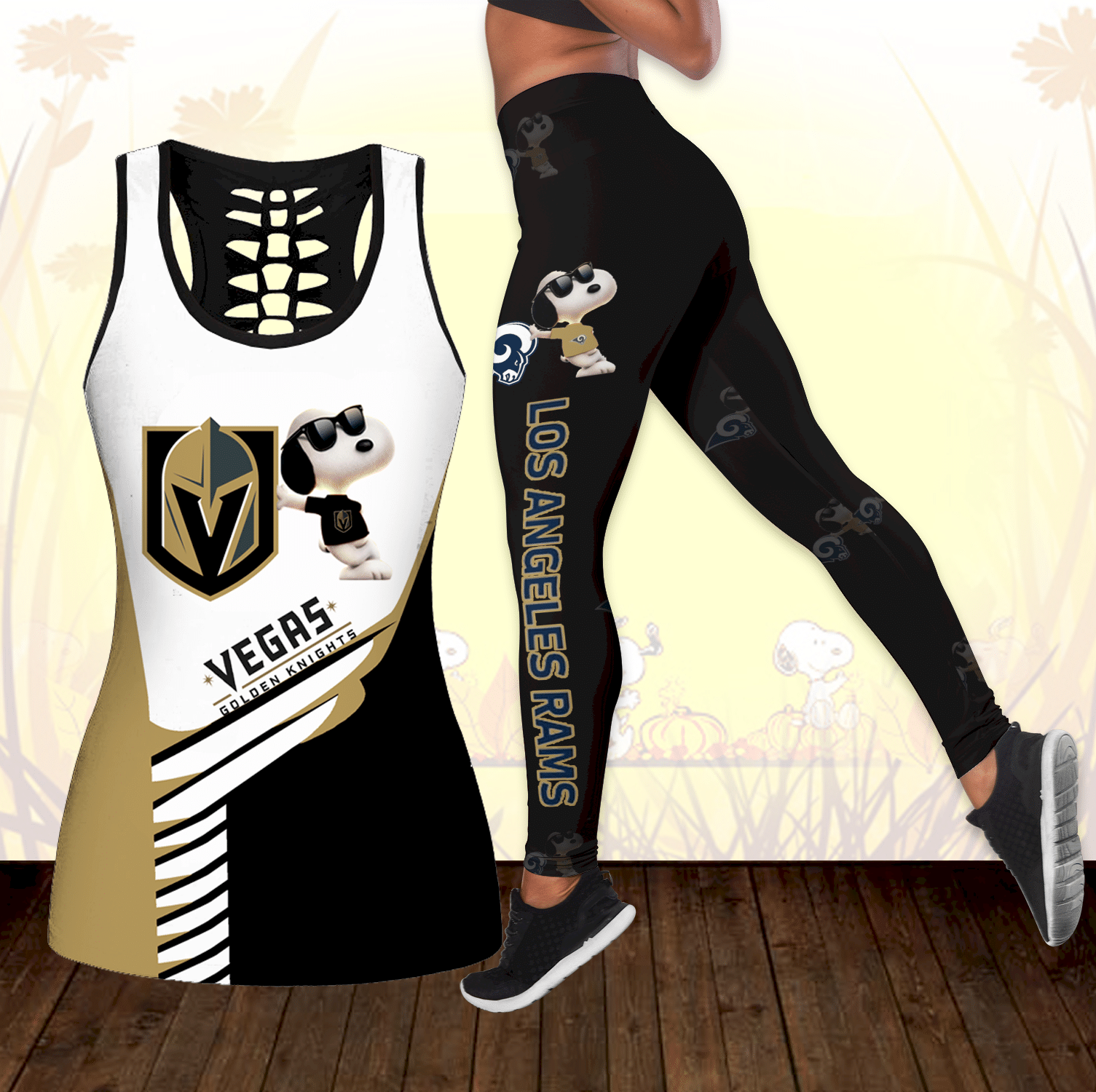 Combo Vegas Golden Knights Snoopy Hollow Tanktop Leggings Set K1748