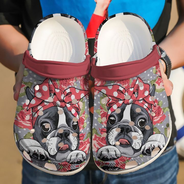 Boston Terrier Floral Sku 320 Crocs Clog Shoes