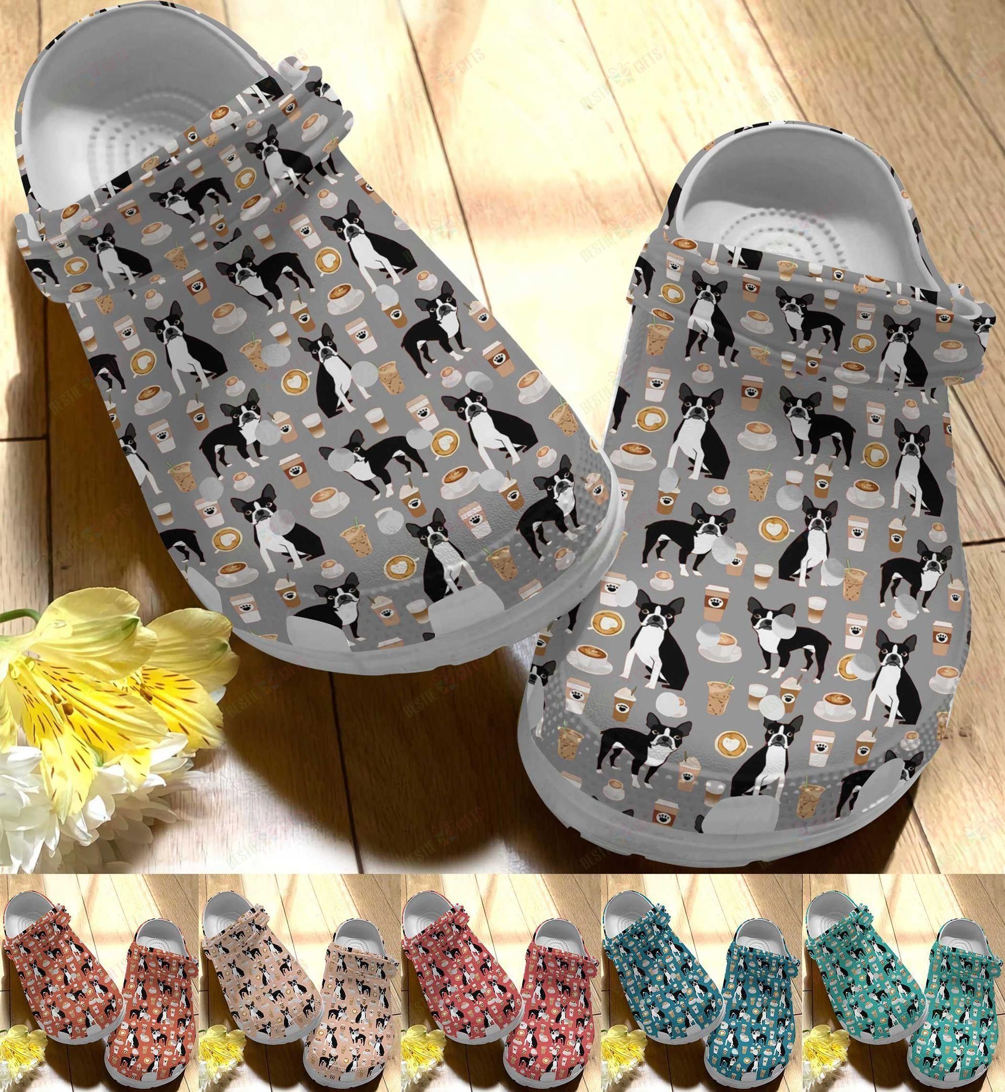 Boston Terrier Crocs Classic Clog Whitesole Boston Terrier And Coffee Shoes