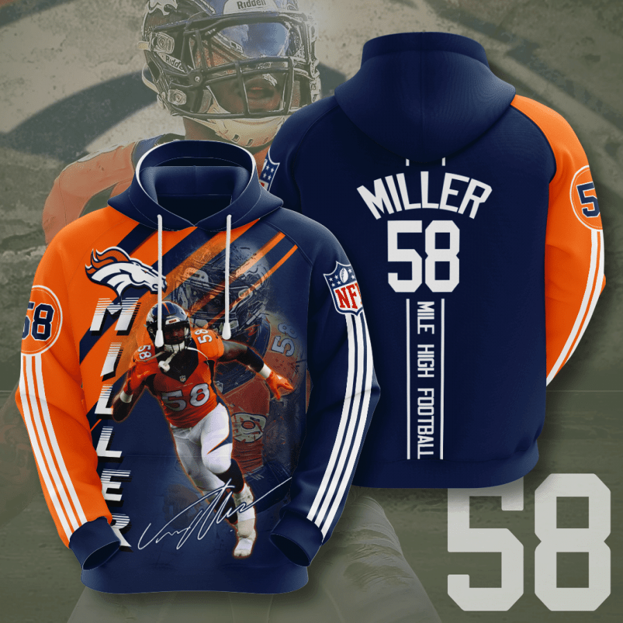 Denver Broncos Von Miller Hoodie 3D Zipper Hoodie For Men For Women All Over Printed Hoodie 3D Zipper Hoodie