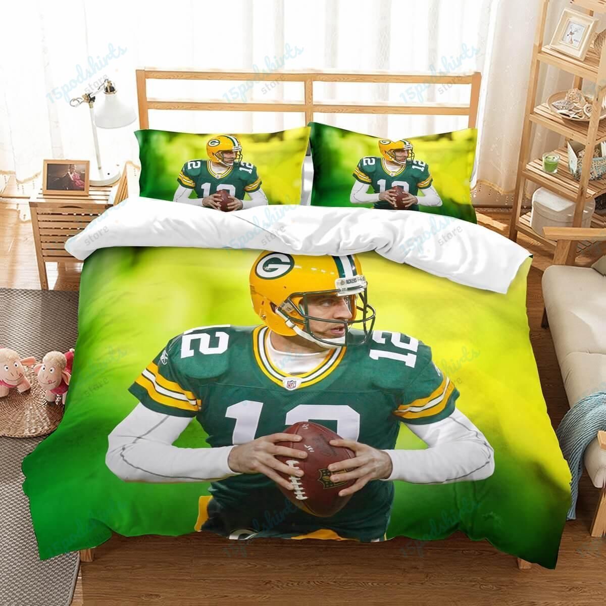 3D Customize Aaron Rodgers Green Bay Packers Bedding Set Duvet Cover Set Bedroom Set Bedlinen