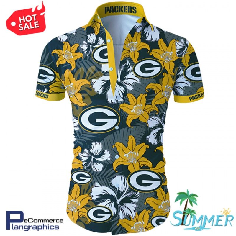 Green Bay Packers Tropical Flower Hawaiian Aloha Shirt Hawaiian Shorts Beach Short Shirt