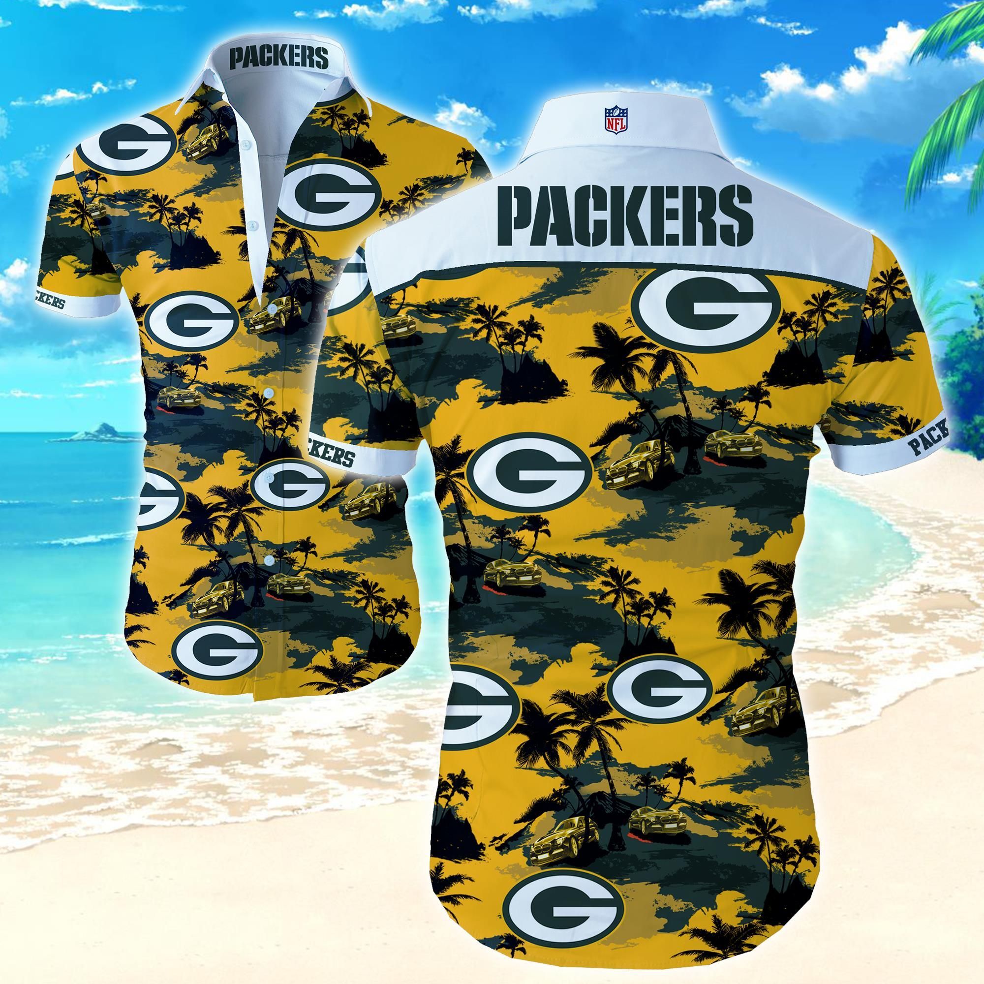 Green Bay Packers Hawaiian Aloha Shirt Unisex Shorts Sleeve Hawaii Shirt Hawaiian Shorts Beach Short Sleeve