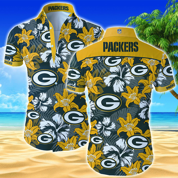 Green Bay Packers Hawaiian Aloha Shirt Hawaiian Shorts Beach Short Sleeve