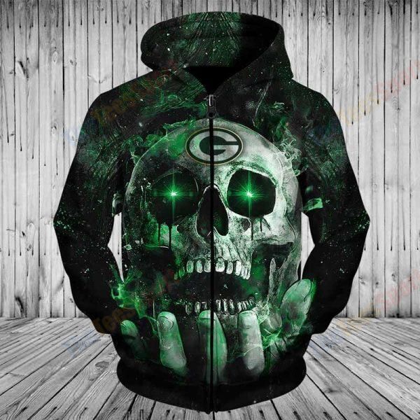 Green Bay Packers 3D Skull Zipper Hoodie 3D Zipper Hoodie Zipper Hoodie 3D Zipper Hoodie Apparel Ds0 05136