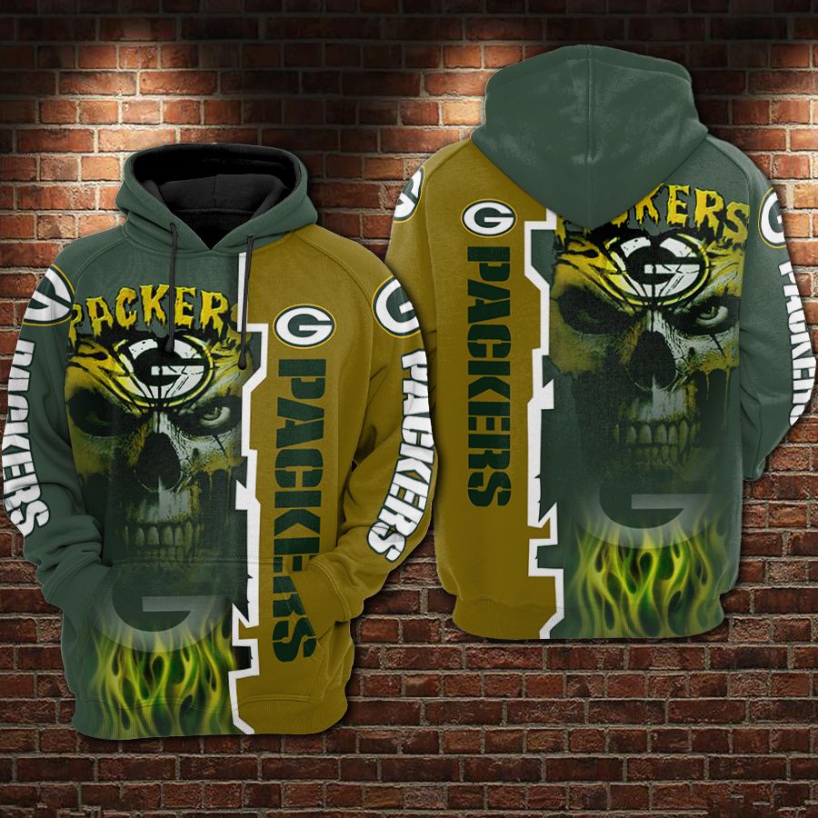 Green Bay Packers Football Skull Smoke Green Bay Packers Green Bay Packers All Over Printed Hoodie 3D Zipper Hoodie