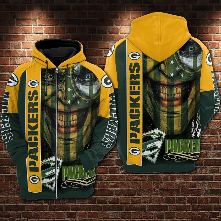 Green Bay Packers Joker Full Zip Up Hoodie 3D Zipper Hoodie 3D Zipper Hoodie 3D Zipper Hoodie