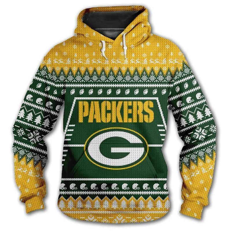 Green Bay Packers Hoodie 3D Zipper Hoodie Christmas Edition 3D Zipper Hoodie 3D Zipper Hoodie