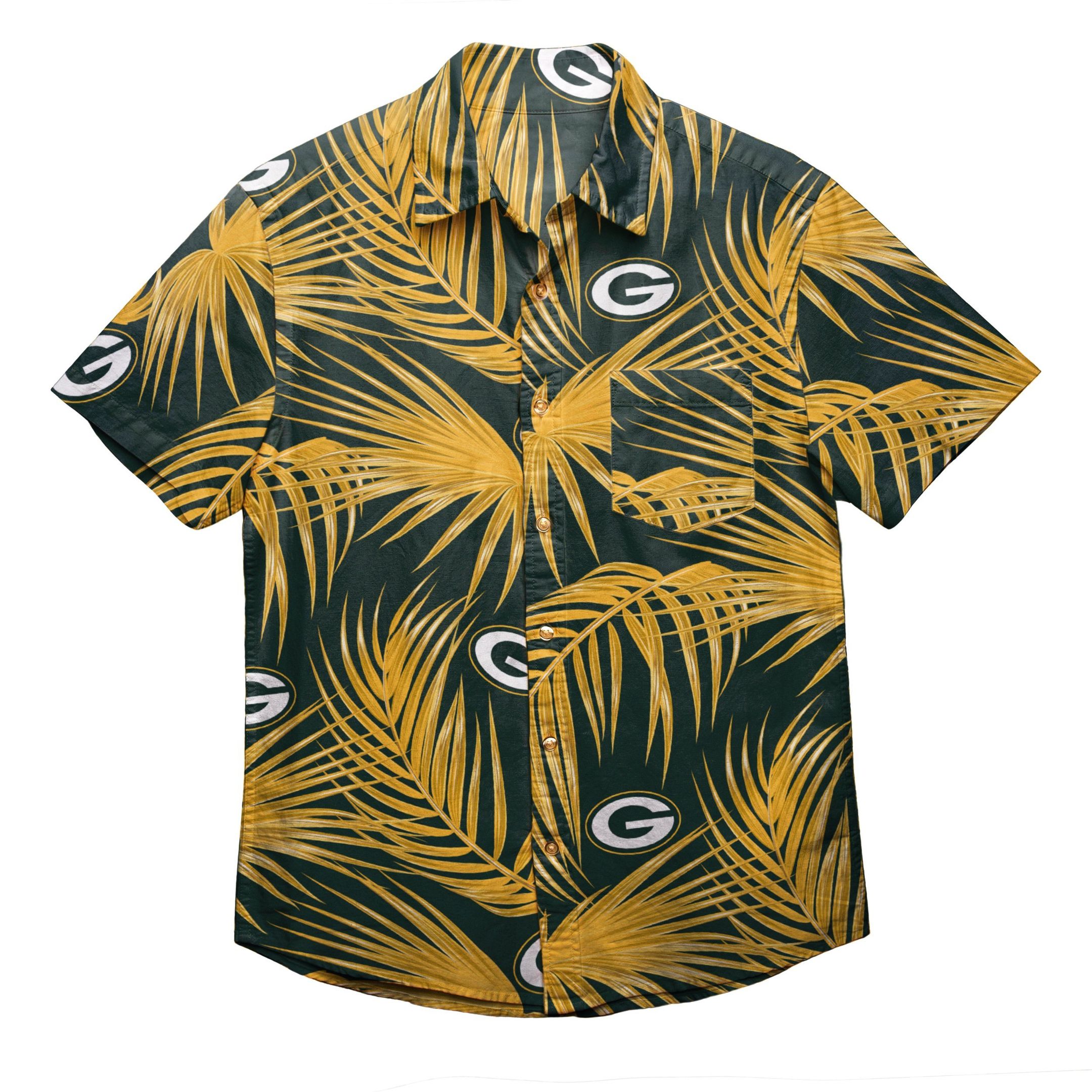 Green Bay Packers Mens Hawaiian Aloha Button Up Shirt Hawaiian Shorts Beach Short Sleeve