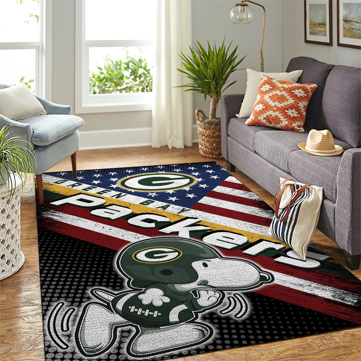 Green Bay Packers Team Logo Snoopy Us Style Nice Gift Home Decor Rectangle Area Rug