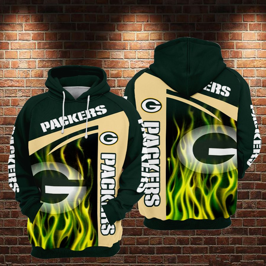 Green Bay Packers Football Fire Green 3D Hoodie For Men For Women Green Bay Packers All Over Printed Hoodie Green Bay Hoodie Zip 3D