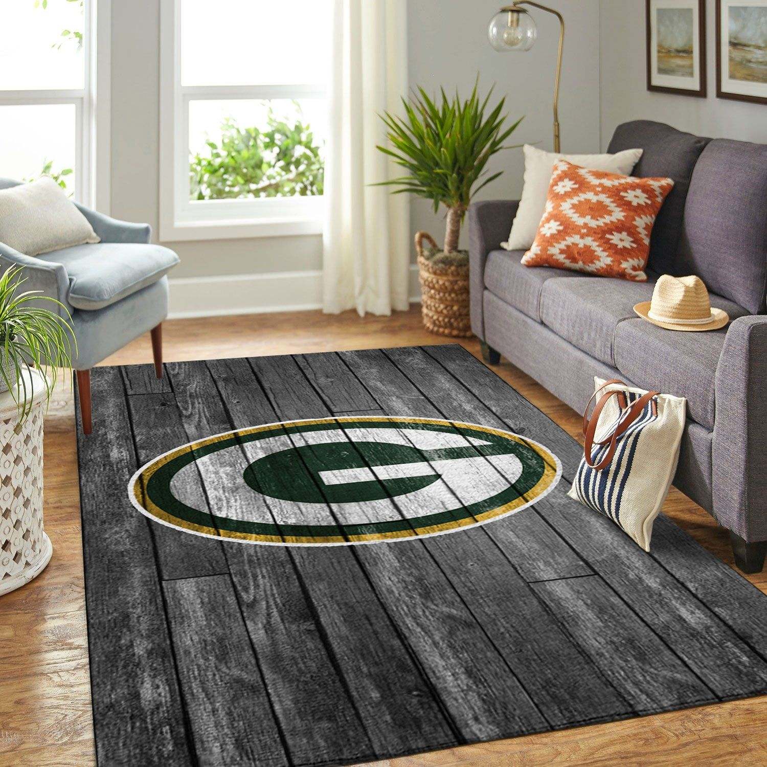 Green Bay Packers Team Logo Grey Wooden Style Style Nice Gift Home Decor Rectangle Area Rug