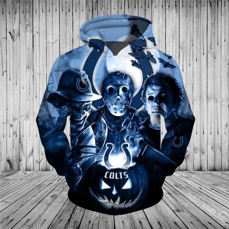 Cool Custom Hoodie Indianapolis Colts Hoodie 3D Halloween Horror Night Sweatshirt Pullover Art#951 Hoodie 3D Pullover Zip Hoodie 3D