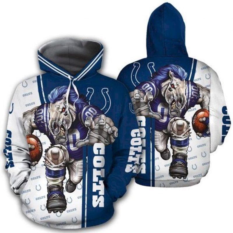 Indianapolis Colts Run Hoodies Mascot 3D Ultra Cool Custom Tl97 Hoodie 3D Pullover Zip Hoodie 3D