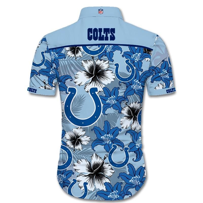 Indianapolis Colts Hawaiian Aloha Shirts Tropical Flower Short Sleeve Slim Fit Body