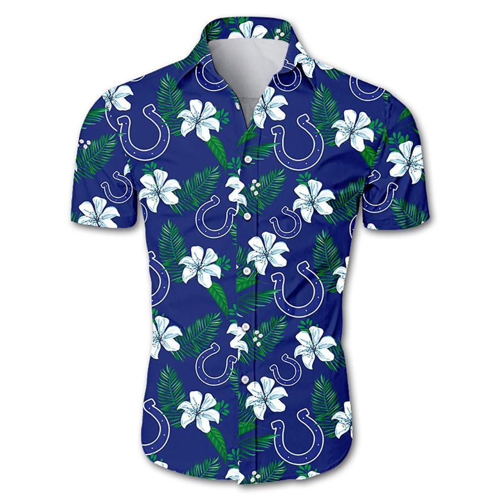 Indianapolis Colts Tropical Flower Hawaiian Aloha Shirt Unisex Shorts Sleeve Hawaiian Shorts Beach Short Sleeve