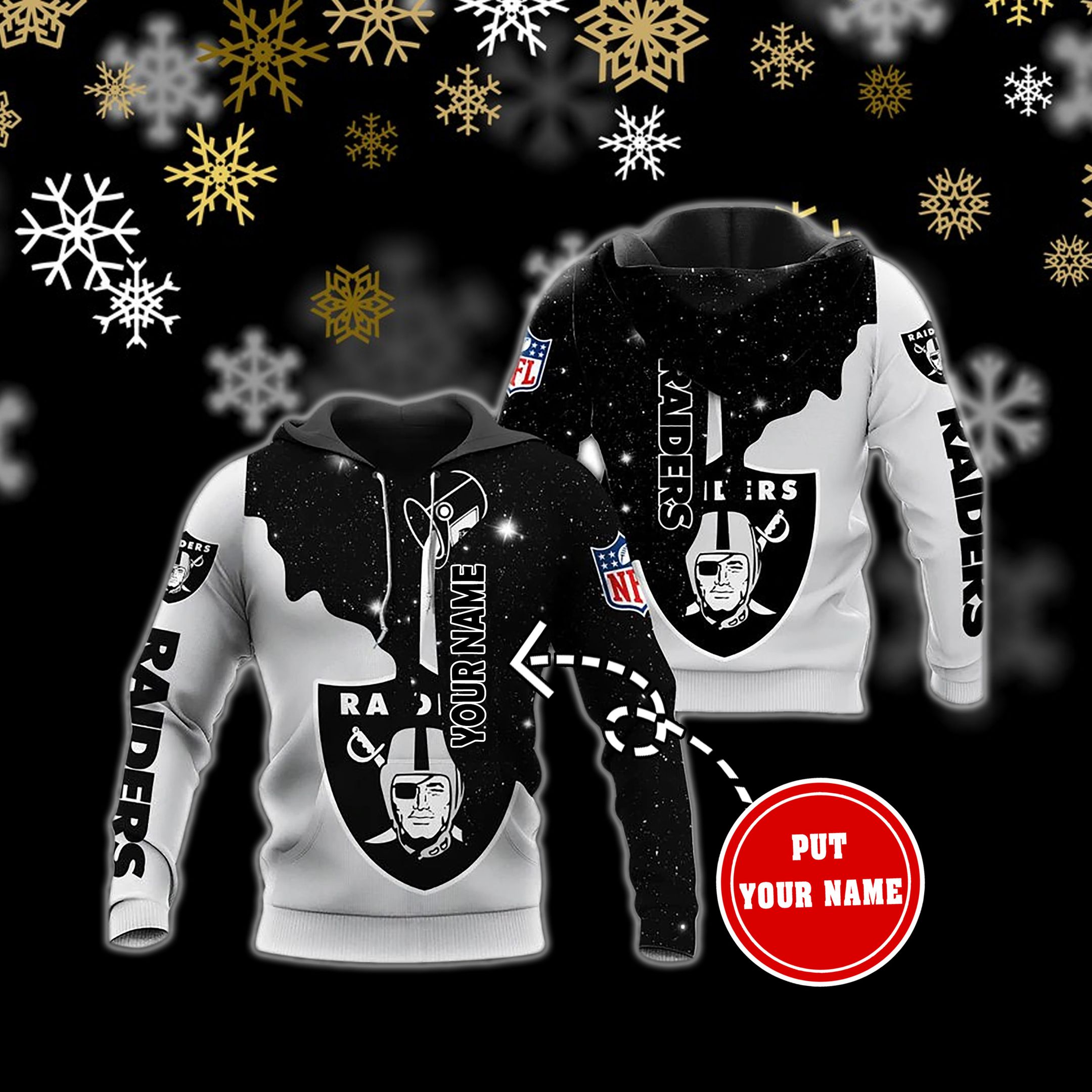 Personaized Football Hoodie – L.Raiders Hoodie Design Snowflake For Fans