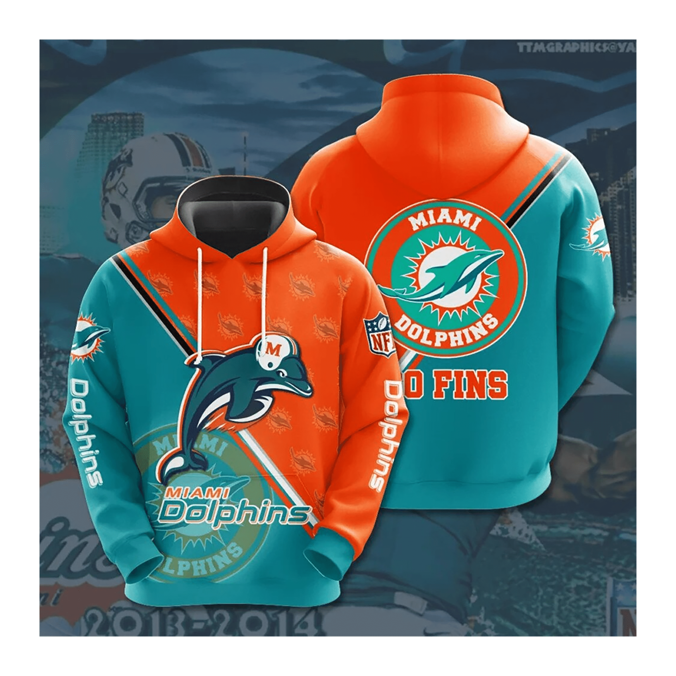 National Football Hoodie – M. Dolphins Hoodie Cute Pattern Sweatshirt For Fans Men & Women