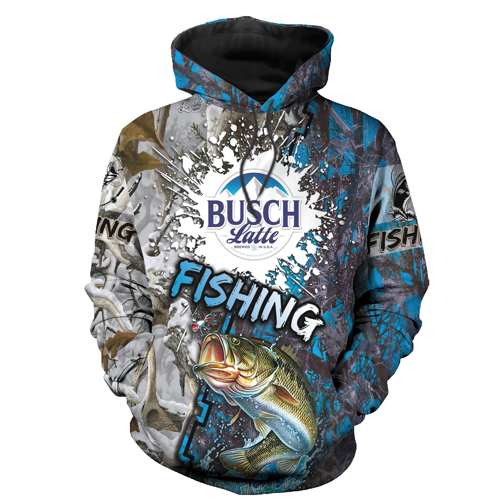 Fishes Busch Latte Hoodies 3D Father Day Gifts – Bass Fishing Lover Camping Gifts for Dad Grandpa