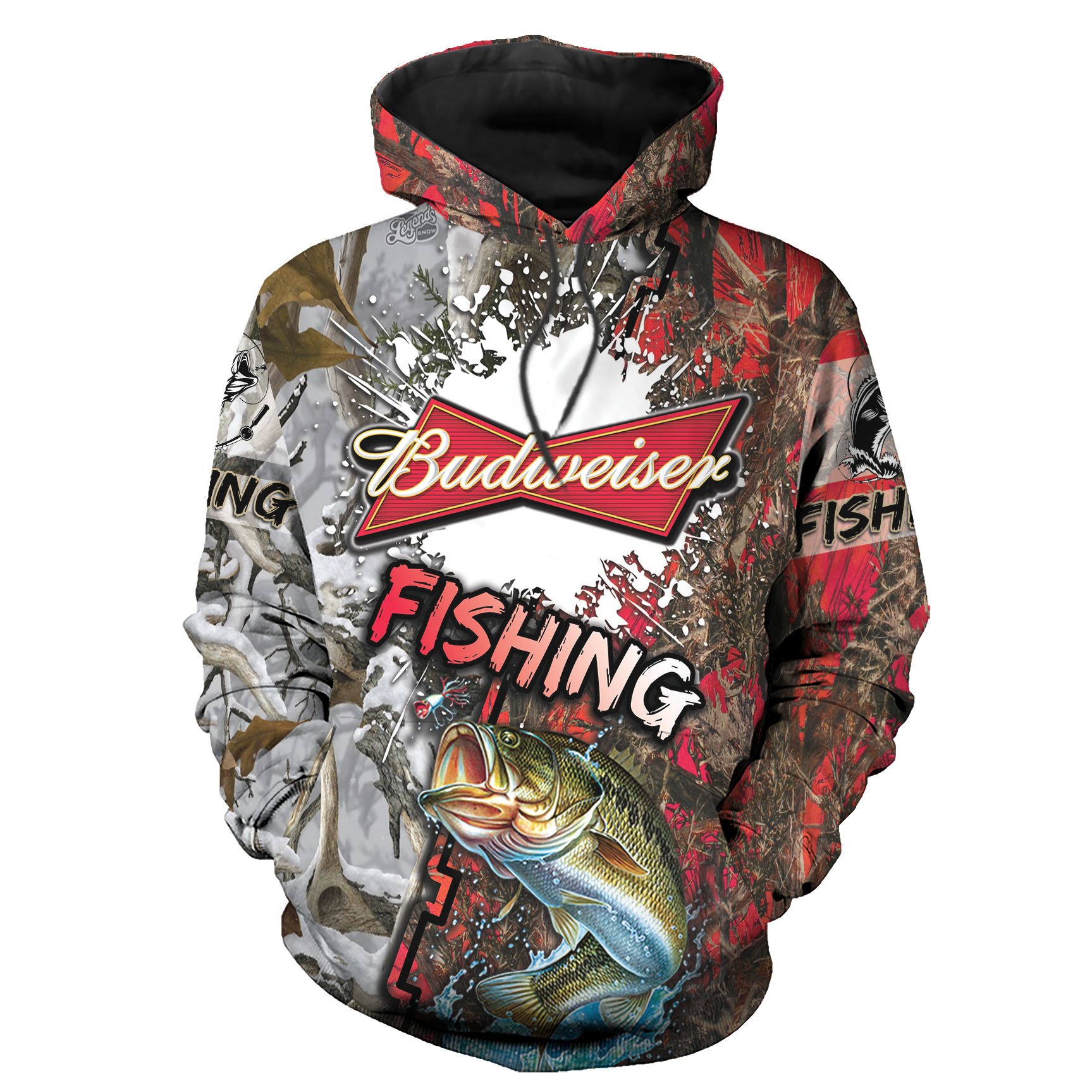 Fishes Budweiser Hoodies 3D Father Day Gifts – Bass Fishing Lover Camping Gifts for Dad Grandpa