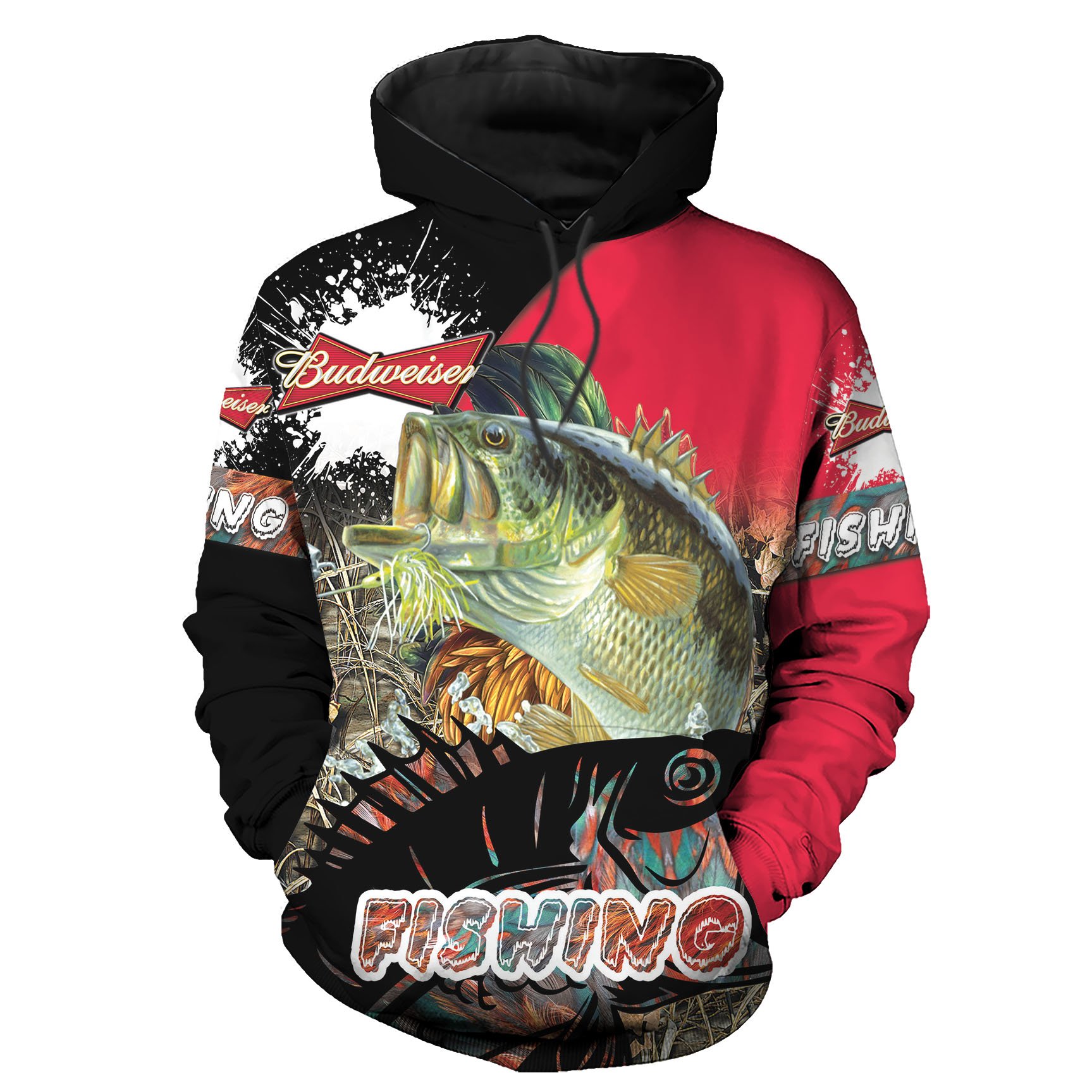 Green and Black Fishes Budweiser Hoodies 3D Father Day Gifts – Bass Fishing Lover Camping Gifts for Dad Grandpa