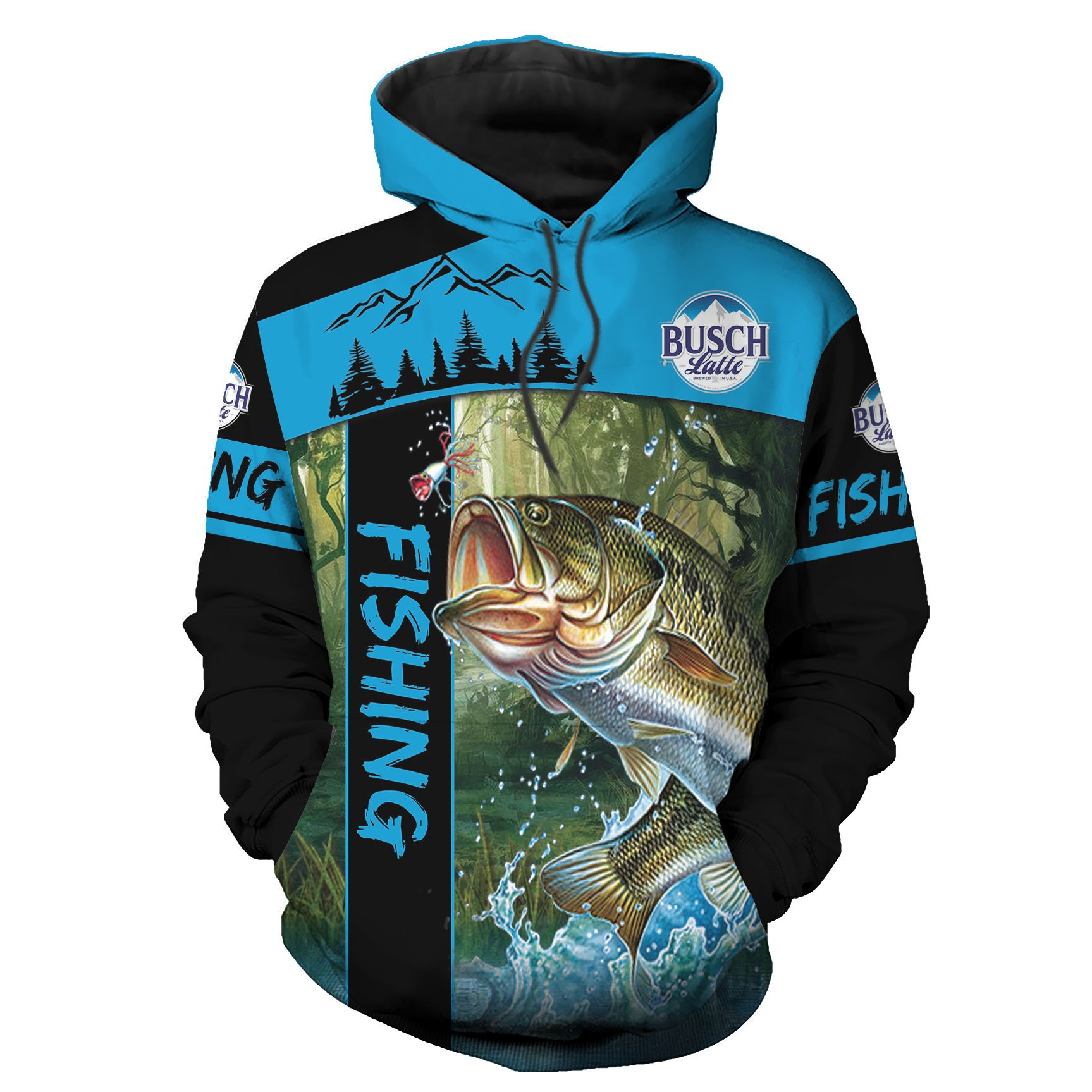 Fishing On The River Stepfather Hoodies 3D Father Day Gifts – Bass Fishing Busch Latte Lover Camping Gifts for Dad Grandpa