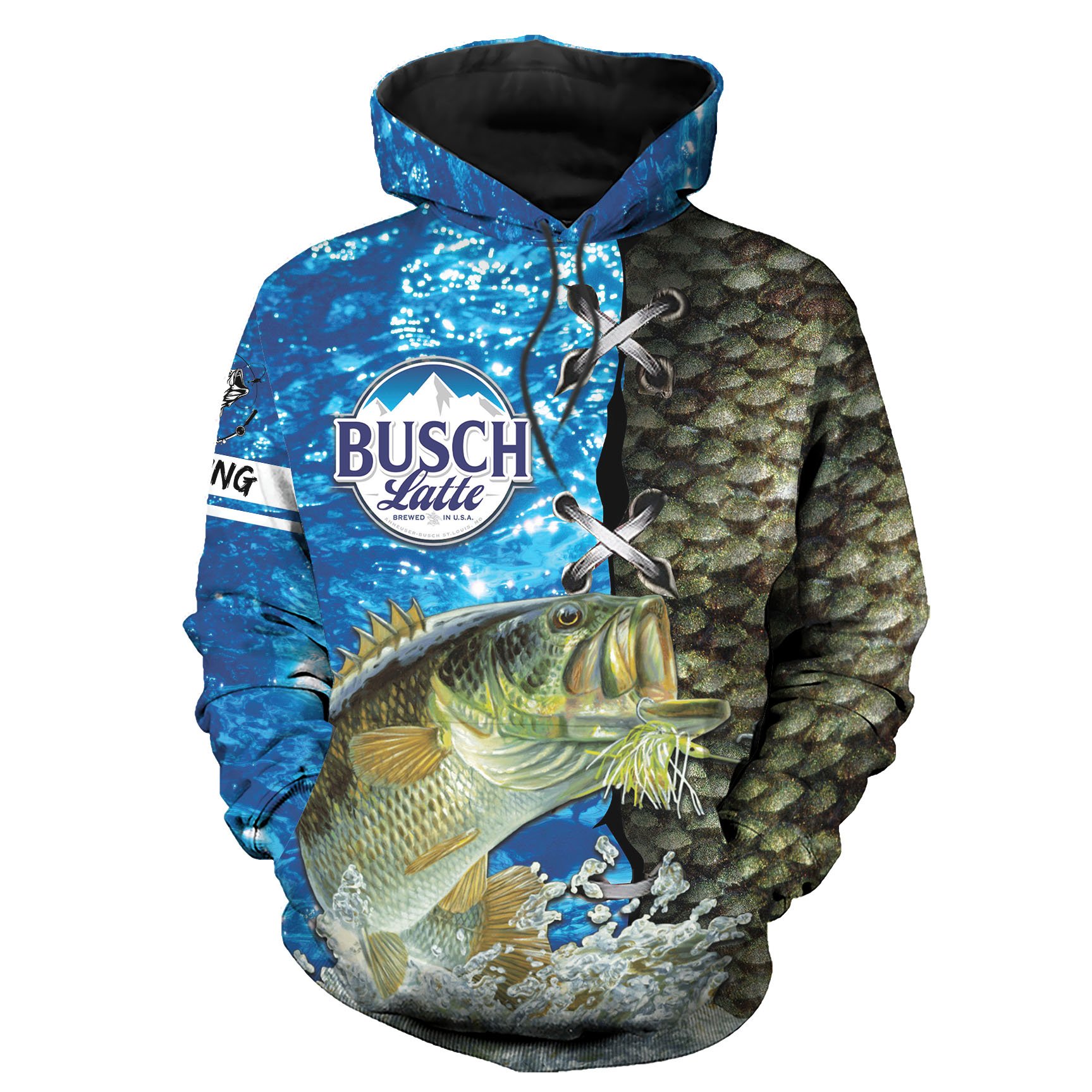 Fin Busch Latte Stepfather Hoodies 3D Father Day Gifts – Bass Fishing Lover Camping Gifts for Dad