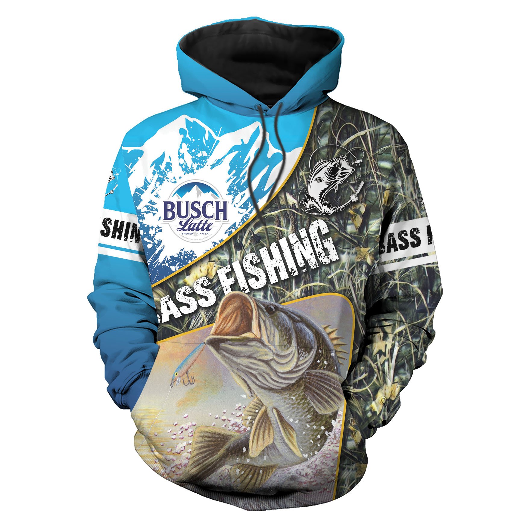 Bass Fishing Stepfather Hoodies 3D Father Day Gifts – Bass Fishing Busch Latte Lover Camping Gifts for Dad