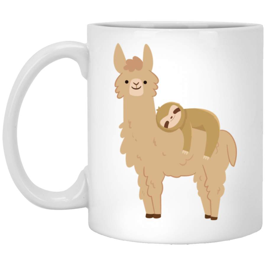 Adorable Sloth Relaxing on a Llama Funny Llama Sloth Classic White Mug